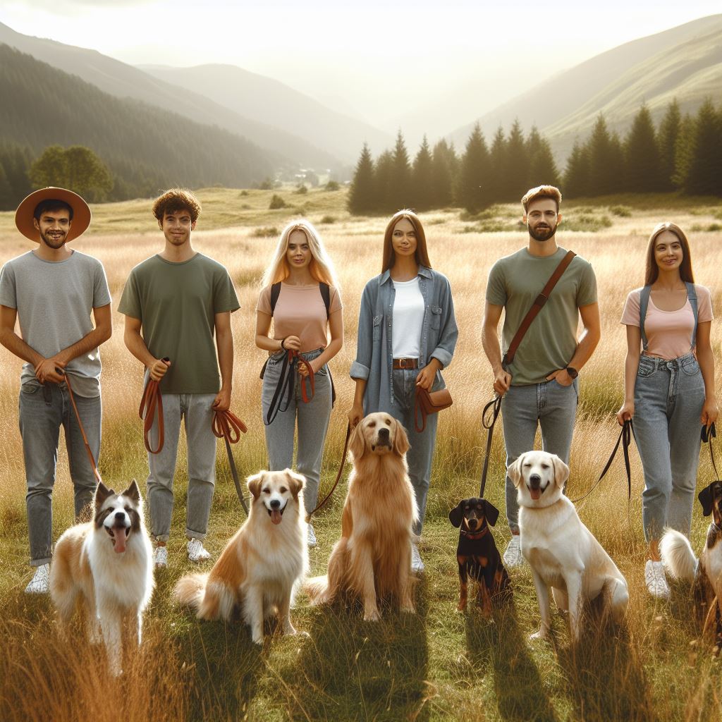 Bild von Menschen mit Hund auf einer Wiese